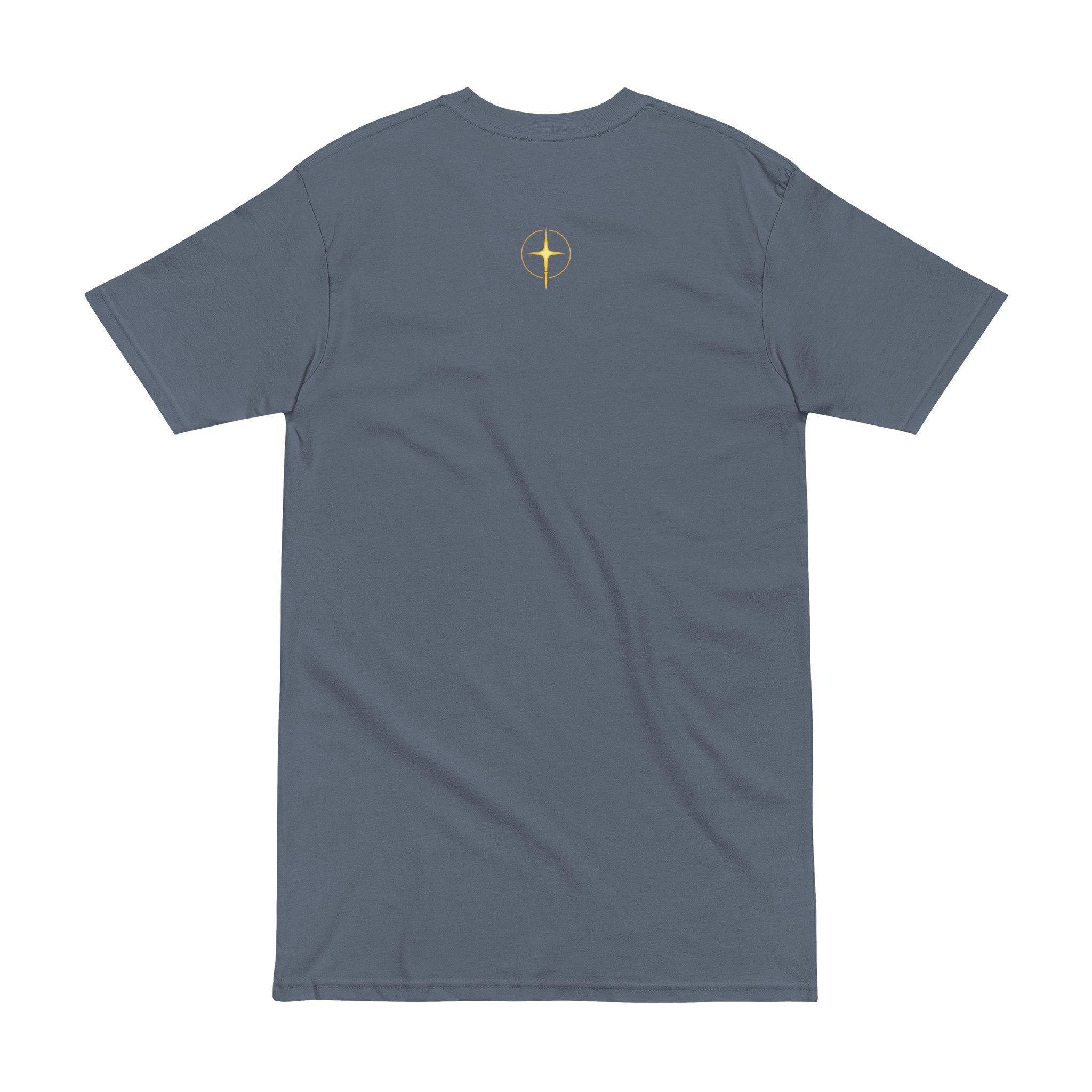 No Darkness Co text tee | T-Shirt, small gold cross back print
